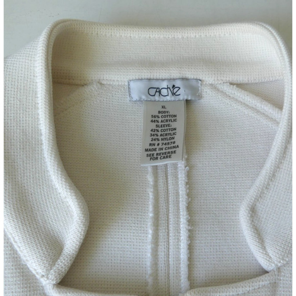 Caché Women's Ivory Gold Zip Jacket XL Stretch Country Club Classy Cotton Y2K - Picture 6 of 11